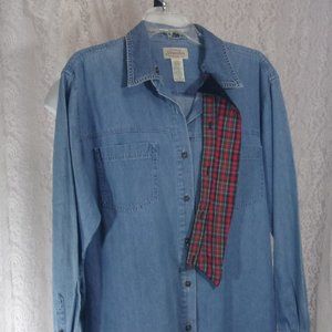 St John's Bay Denim  Blue Shirt Oversized with Exchangeable Collars  Size L
